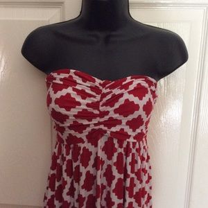Red and white game day strapless dress